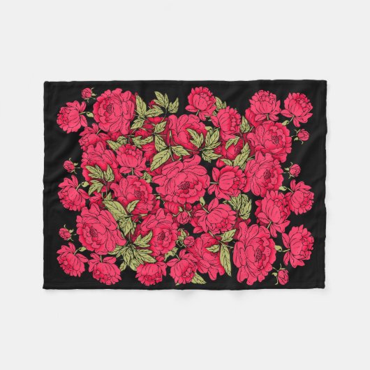 Red Peonies Fleece Deken (Voorkant (Horizontaal))