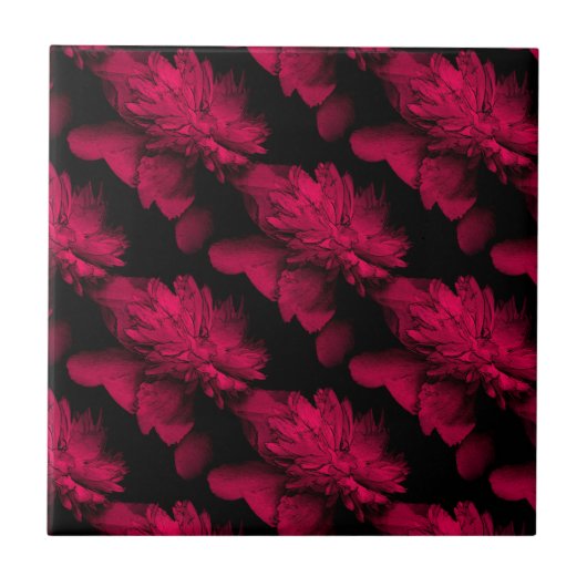Red Peonies Floral Art Tile Tegeltje (Voorkant)