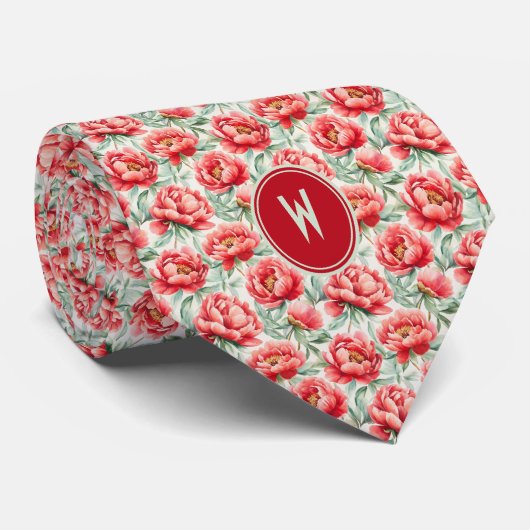 Red Peonies Floral Stropdas (Opgerold)