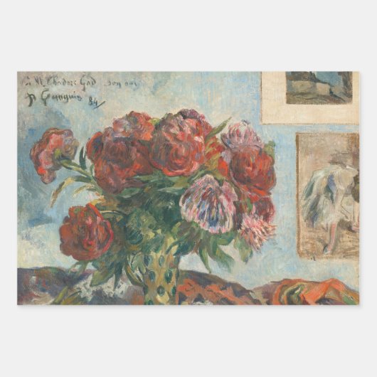 Red Peonies Flowers Paul Gaugin Art Inpakpapier Vel (Voorkant 3)