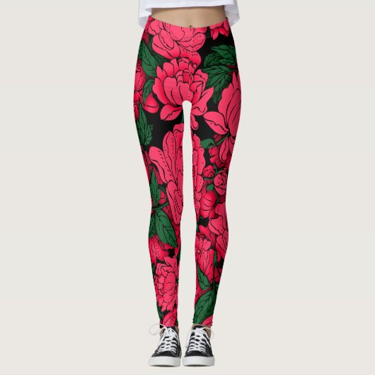 Red Peonies Leggings (Voorkant)