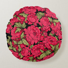 Red Peonies met gouden bladeren Rond Kussen