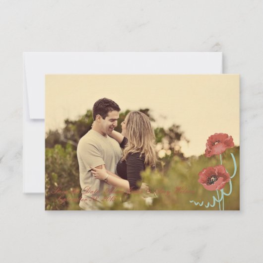 Red Peonies Wedding Save the Date Cards (Voorkant)