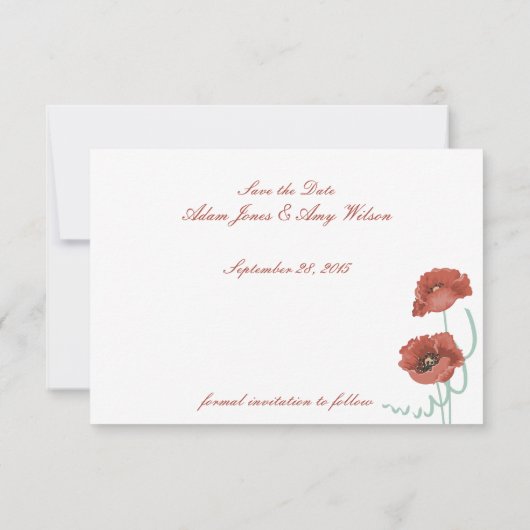 Red Peonies Wedding Save the Date Cards (Achterkant)