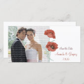 Red Peonies Wedding Save the Date Photo Cards (Voorkant / Achterkant)