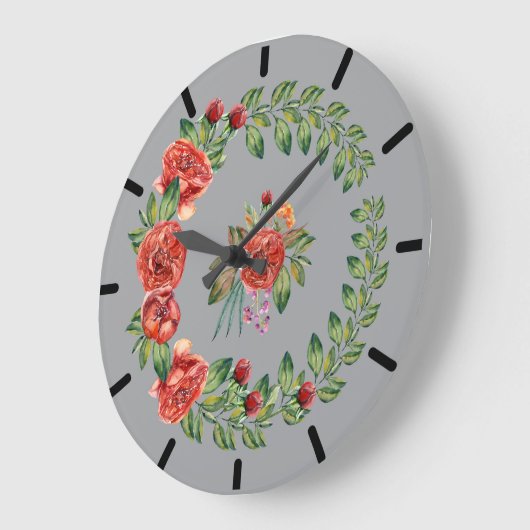 Red Peonies Wreath Clock Grote Klok (Hoek)