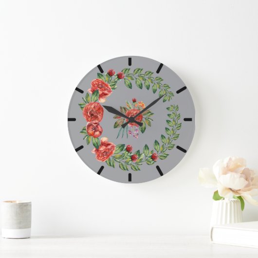 Red Peonies Wreath Clock Grote Klok (Huis)