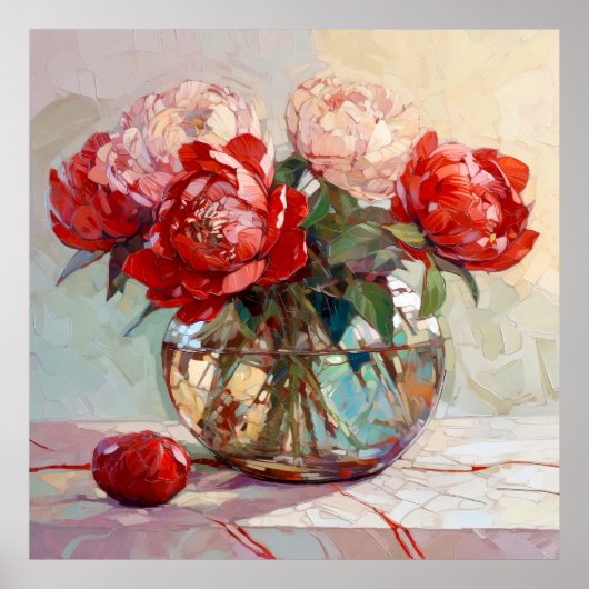 Red Peony Bouquet Painting Poster (Voorkant)