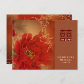 Red Peony Double Happiness Chinese bruiloft RSVP Uitnodiging Briefkaart (Voorkant / Achterkant)
