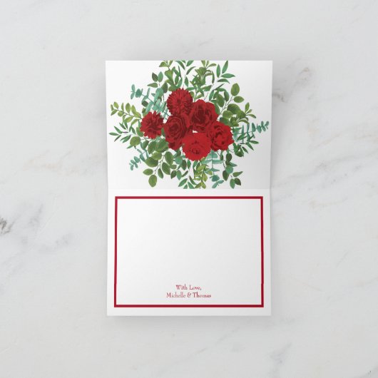 Red Peony en Roos Floral Weddenschap Bedankt kaart (Binnen)