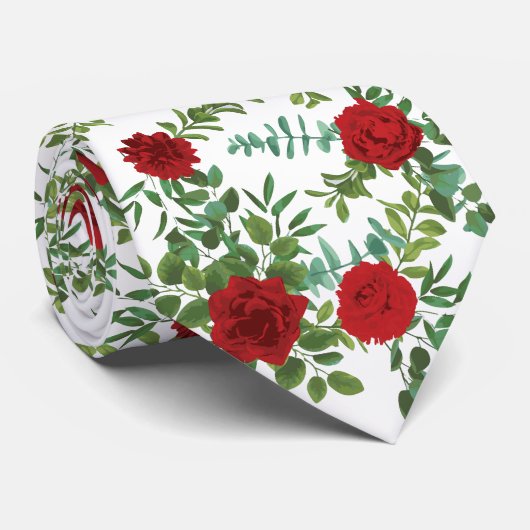 Red Peony en Roos Floral Wedding Stropdas (Opgerold)