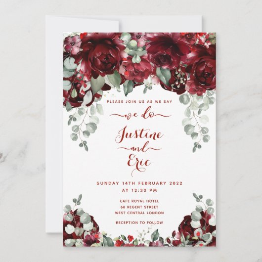 Red Peony Epiphany Luxury Wedding Invitation Suite Kaart (Voorkant)