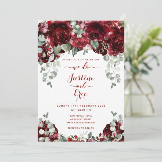 Red Peony Epiphany Luxury Wedding Invitation Suite Kaart (Staand voorkant)