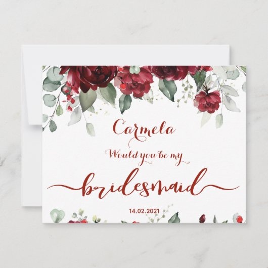 Red Peony Epiphany Wedding Bridesmaid Ask Kaart (Voorkant)