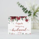 Red Peony Epiphany Wedding Bridesmaid Ask Kaart (Staand voorkant)