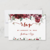 Red Peony Epiphany Wedding Mail Back RSVP Card (Voorkant)