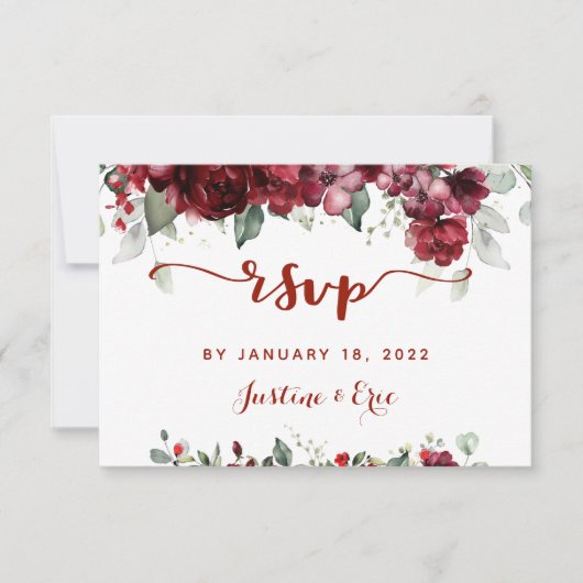 Red Peony Epiphany Wedding Mail Back RSVP Card (Voorkant)