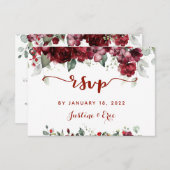 Red Peony Epiphany Wedding Mail Back RSVP Card (Voorkant / Achterkant)