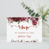 Red Peony Epiphany Wedding Mail Back RSVP Card Kaartje (Staand voorkant)