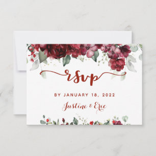 Red Peony Epiphany Wedding Mail Back RSVP Card Kaartje