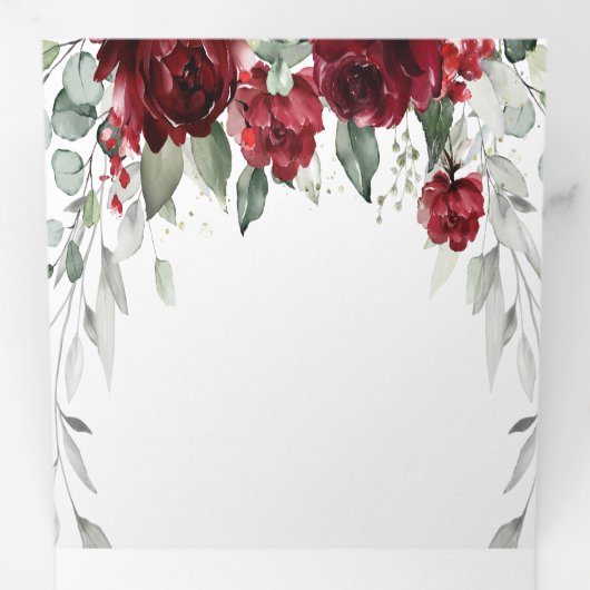 Red Peony Epiphany Wedding Program Trifold Kaart (Binnenzijde eerst)