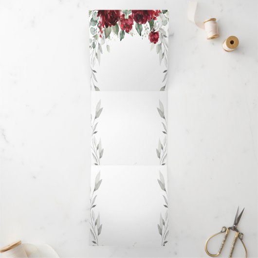 Red Peony Epiphany Wedding Program Trifold Kaart (Binnen)