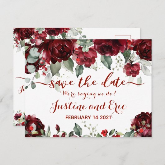 Red Peony Epiphany Wedding Save the Date Briefkaar Informatiekaartje (Voorkant / Achterkant)