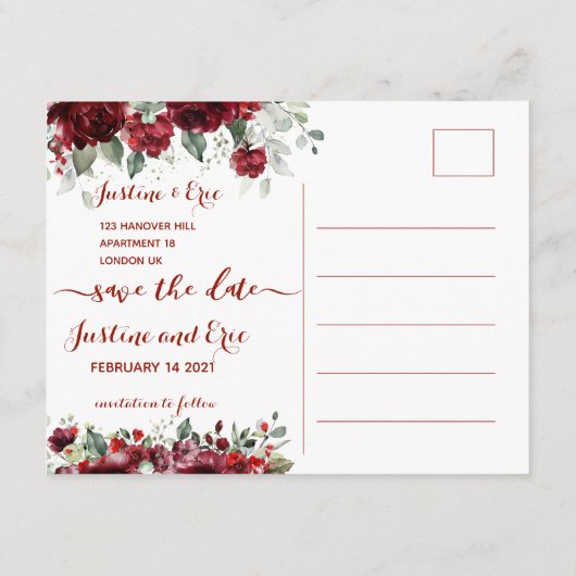 Red Peony Epiphany Wedding Save the Date Briefkaar Informatiekaartje (Achterkant)
