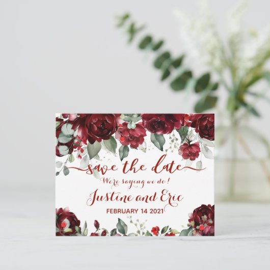 Red Peony Epiphany Wedding Save the Date Briefkaar Informatiekaartje (Staand voorkant)