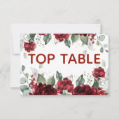 Red Peony Epiphany Wedding Top Table Number Kaart (Voorkant)