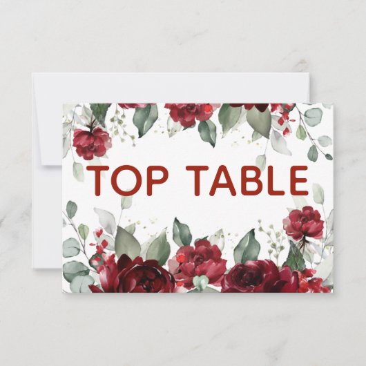 Red Peony Epiphany Wedding Top Table Number Kaart (Voorkant)