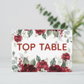 Red Peony Epiphany Wedding Top Table Number Kaart (Staand voorkant)