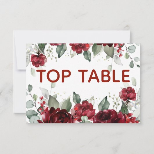 Red Peony Epiphany Wedding Top Table Number Kaart (Achterkant)