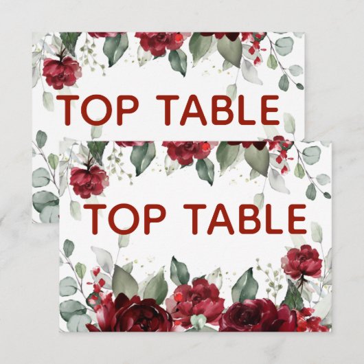 Red Peony Epiphany Wedding Top Table Number Kaart (Voorkant / Achterkant)
