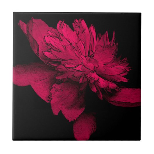 Red Peony Floral Art Tegeltje (Voorkant)