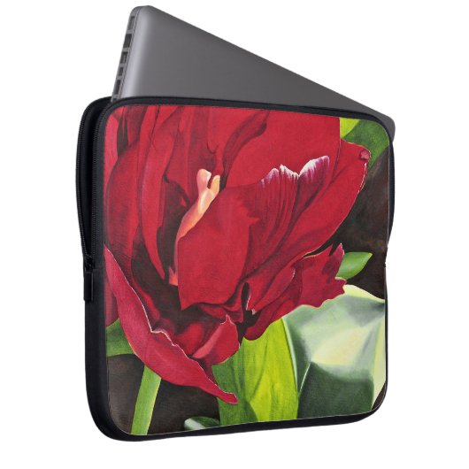 Red Peony Floral Laptop Sleeve (Voorkant Rechts)