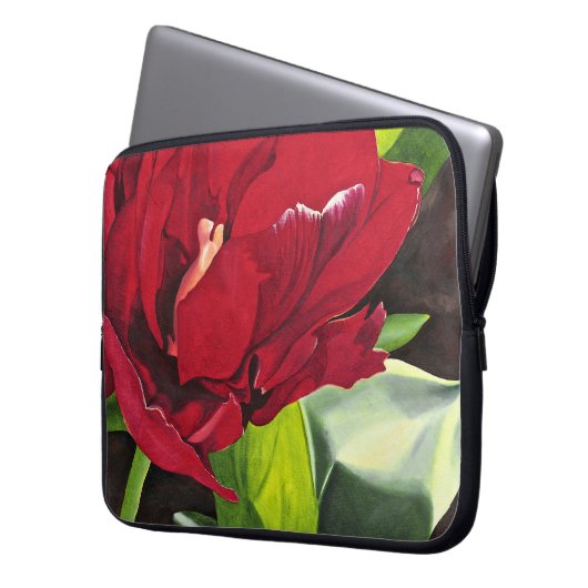 Red Peony Floral Laptop Sleeve (Voorkant Links)