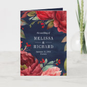 Red Peony Floral Mason Jar QR Code Navy Wedding (Voorkant)