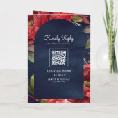 Red Peony Floral Mason Jar QR Code Navy Wedding (Achterkant)