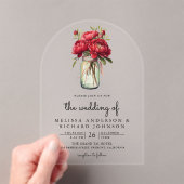 Red Peony Floral Mason Jar Wedding Acryl Uitnodigingen (Insitu (Draagbaar))