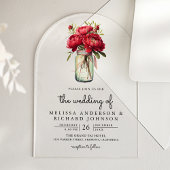 Red Peony Floral Mason Jar Wedding Acryl Uitnodigingen