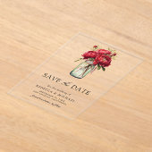Red Peony Floral Mason Jar Wedding Save the Date Acryl Uitnodigingen (Laagn)