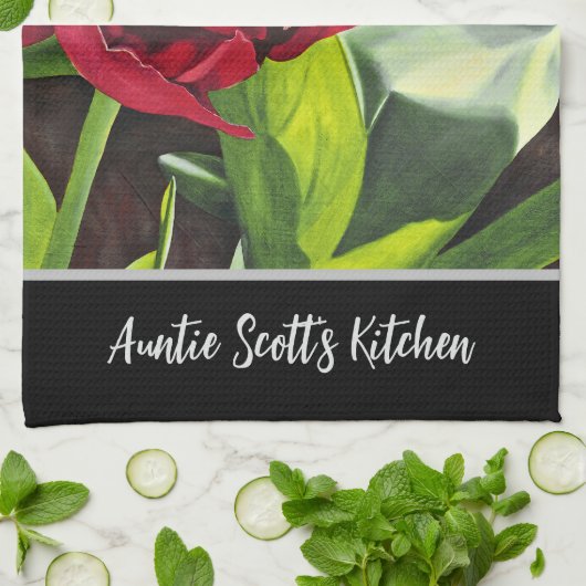 Red Peony Floral Theedoek (Gevouwen)