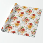 Red Peony Flower Bouquet Pattern Cadeaupapier (Uitgerold)
