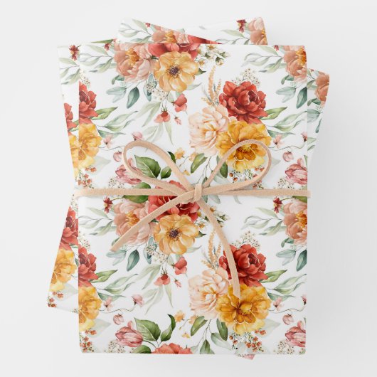 Red Peony Flower Bouquet Pattern Inpakpapier Vel (In situ)