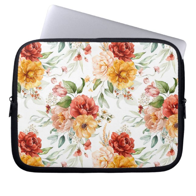 Red Peony Flower Bouquet Pattern Laptop Sleeve (Voorkant)