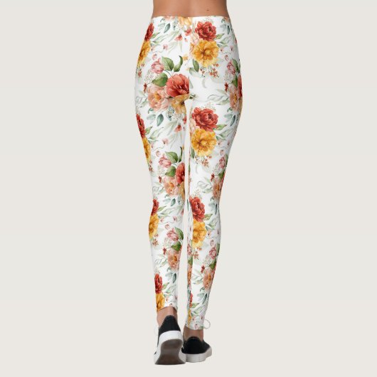 Red Peony Flower Bouquet Pattern Leggings (Achterkant)