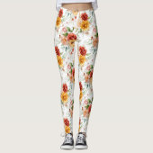 Red Peony Flower Bouquet Pattern Leggings (Voorkant)