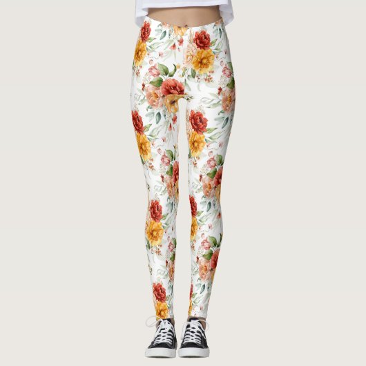 Red Peony Flower Bouquet Pattern Leggings (Voorkant)
