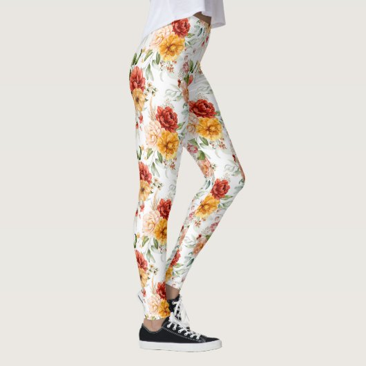 Red Peony Flower Bouquet Pattern Leggings (Rechts)